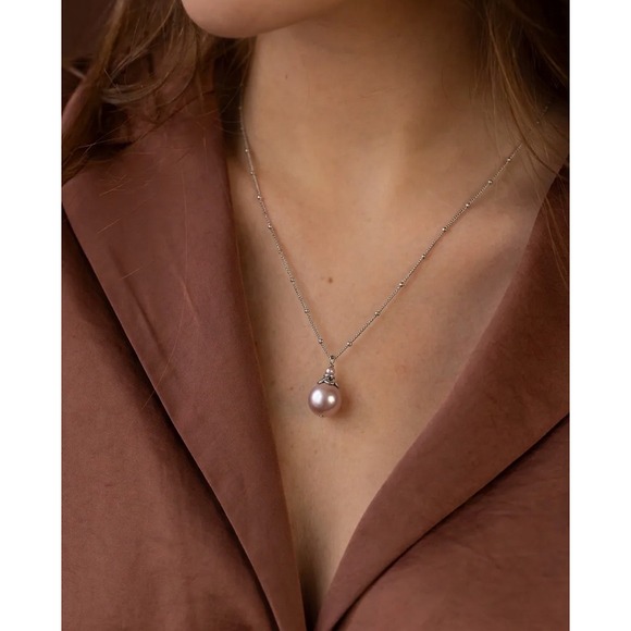 Jewelry - 925 Sterling Silver Dainty Satellite Chain Pink Faux Pearl Pendant Necklace